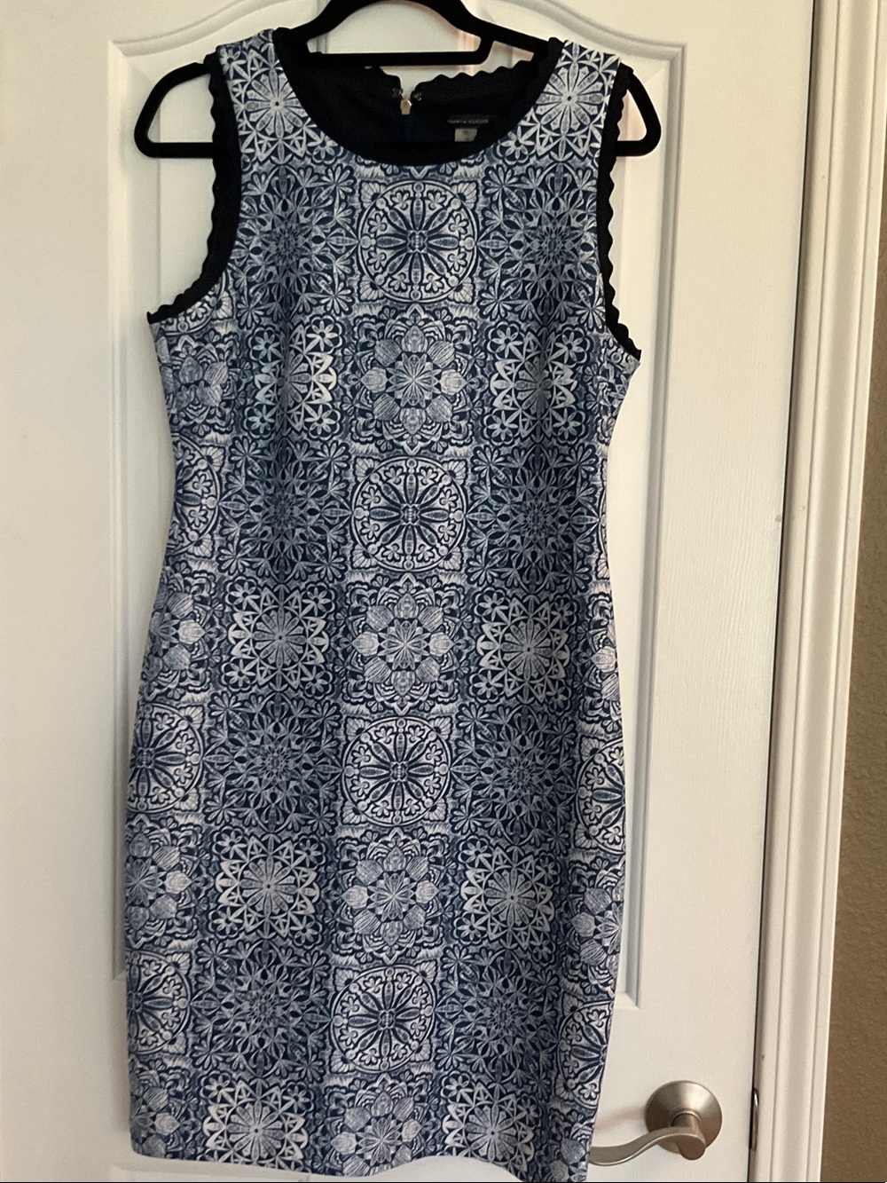 Blue Patterned Sleeveless Sheath Dress - Unknown Brand